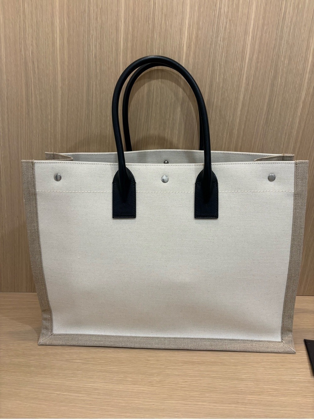Saint Laurent Rive Gauche Canvas Tote in Beige with Black Accents - Picture 4 of 9
